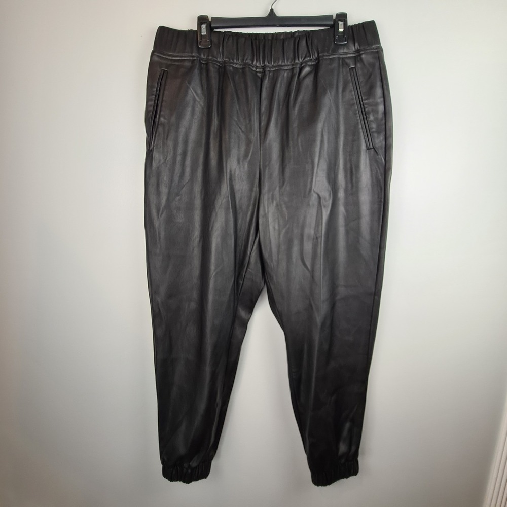 INC International Concepts Women's Faux Leather Joggers Black Size XL Streetwear